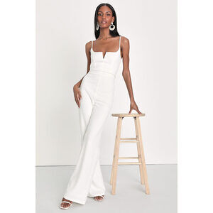 Lulus Cheers To Chic Ivory Sleeveless Wide-leg Jumpsuit White - Size M